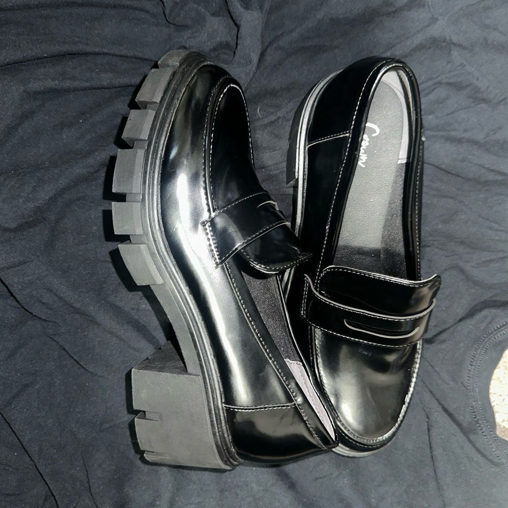 Shiny Black Loafers with Chunky Soles